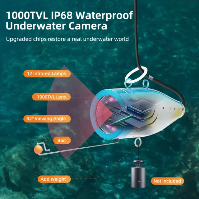 EYOYO 30m Infrared 7inch  LCD Fish Finder Underwater Fishing Camera 1000TVL 3