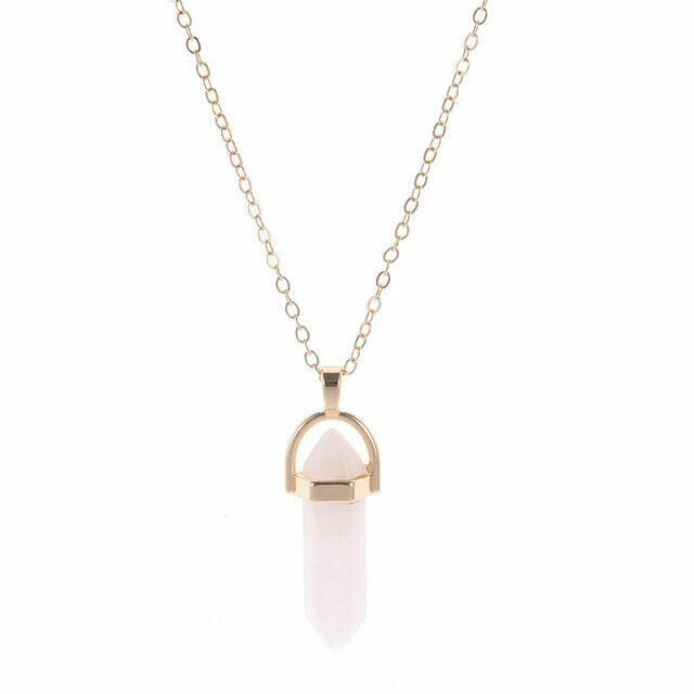 Natural Quartz-Crystal Point Chakra Healing Gemstone Pendant Necklace Stone Gift