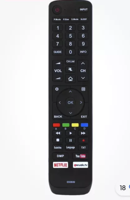 EN3G39 Replacement Remote Control for Hisense 4K ULED TVs