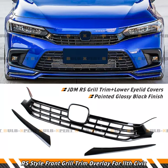 For 22-24 Honda Civic Sedan Rs Style Gloss Black Front Grill Cover Trim Overlay