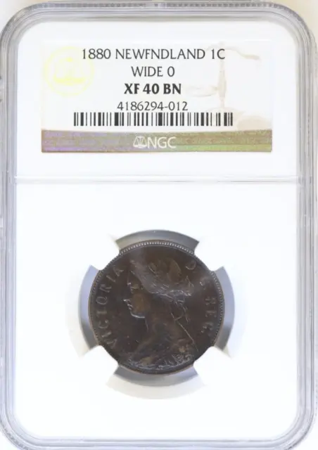 1880 Newfoundland 1 cent NGC XF40 BN - WIDE 0