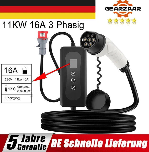 Cavo Di Ricarica E-S1mple 11kW Tipo 2 - 7,5m Per Auto Elettriche E Ibride, Regolabile 8-16A