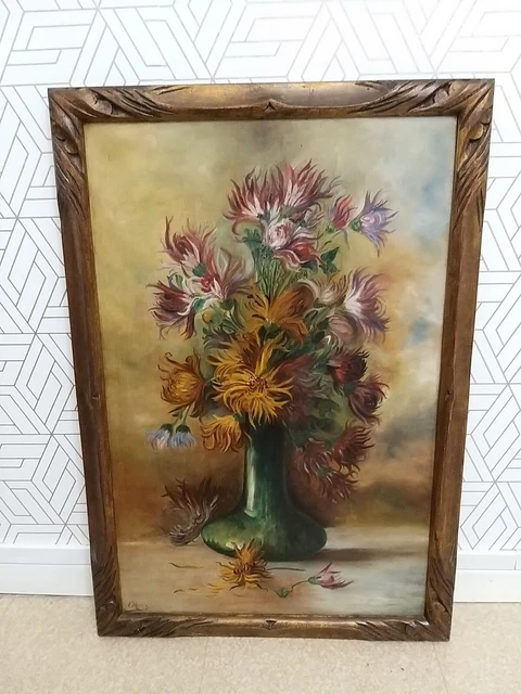Huile Sur Toile, Nature Morte De Fleurs D'époque XIX ème Si