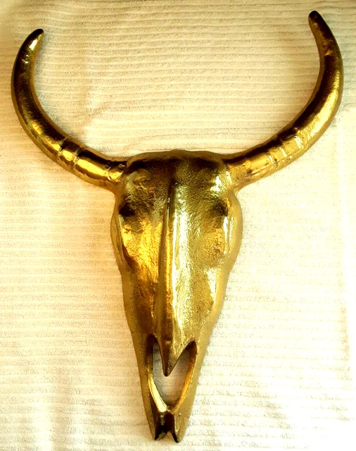 VINTAGE BRASS STEER Cow Skull Horns Mount Wall Hanging Sculpture 20" L