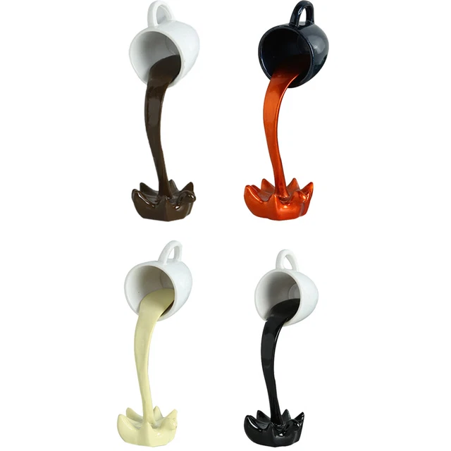 E# Floating Coffee Cup Sculptures Pouring Liquid Mug 3D Art Ornaments Crafts Dec