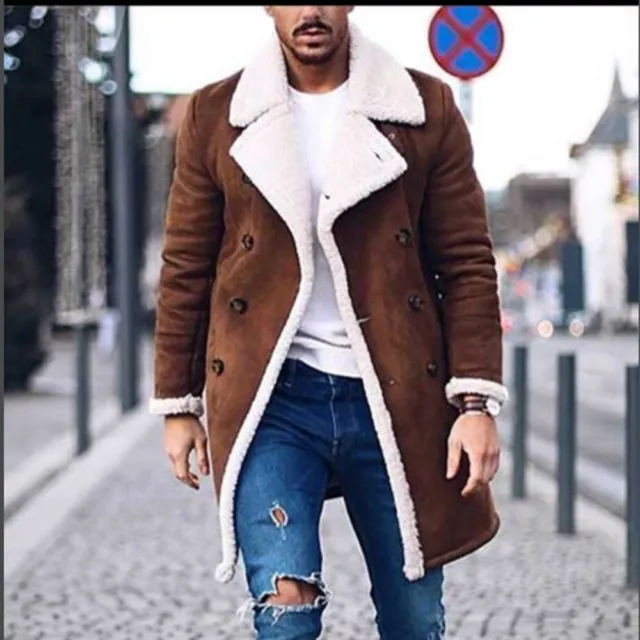 Men's Wool Jacket Warm Winter Trench Long Outwear Button Smart Overcoat Coats