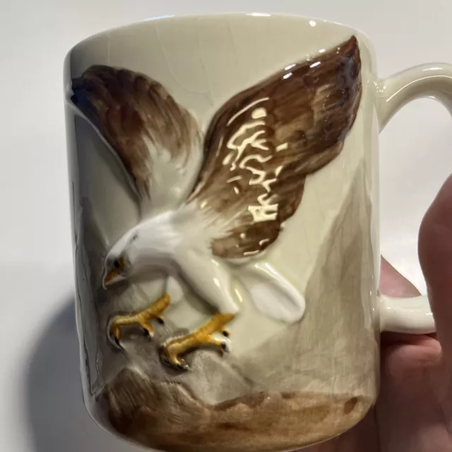 Vtg Otagiri Soaring Eagle 3D Coffee Mug Over Mountains Forest 1982