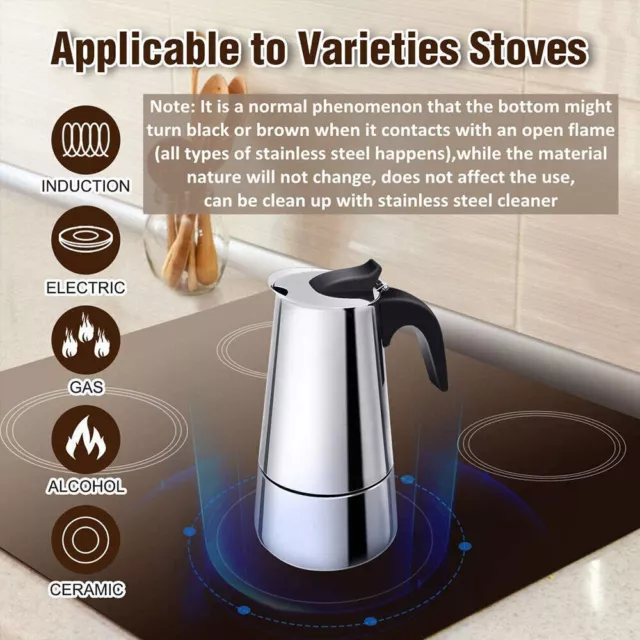 4-12 Cup Espresso Maker Cup Stove Top Coffee Percolator Moka Pot Stainless Steel 2