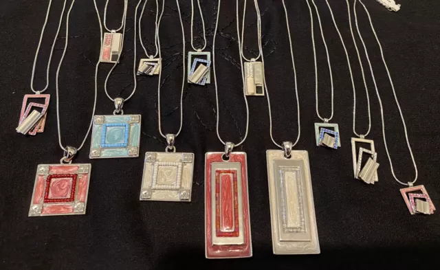 Bulk Lot Of Silver Pendant Necklaces With Enamel & Crystals X 15 BNWT