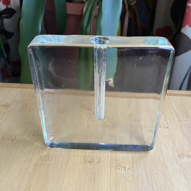 Scandinavian Art Glass Bud Vase Crystal Clear Optic Glass Vase Square Ice Block