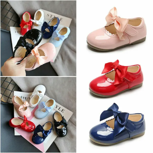Kids Girls Infants Baby Bow Patent Spanish Wedding Party Toodler Shoes