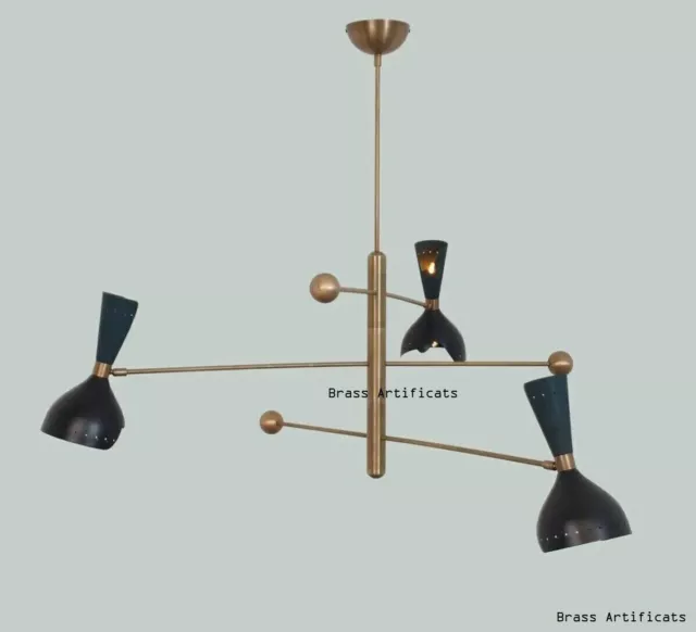 Mid Century Antique Blk Brass Sputnik Chandelier Vintage Stilnovo Italian 2 Tier