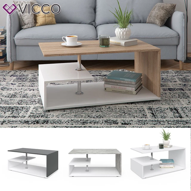 Table Basse Vicco Elias - Pivotante 360°, Anthracite/Chêne - 70x70cm - Neuf