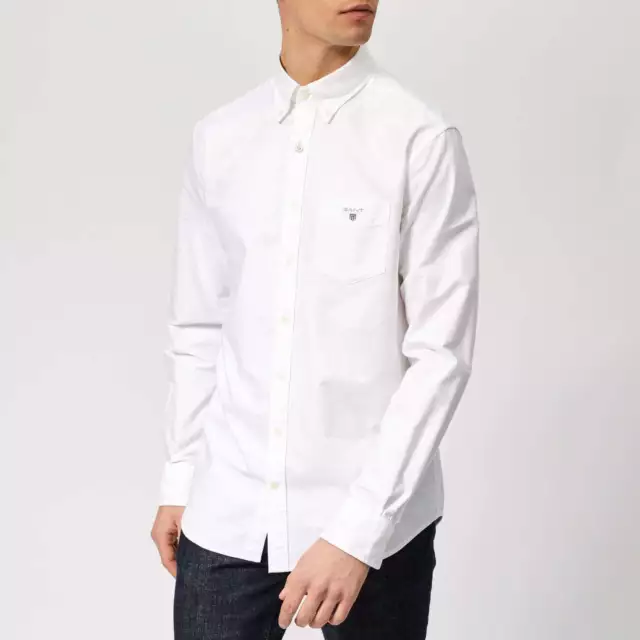 Gant Men Cotton Oxford Button Down White & Blue Casual Formal Shirt S M L XL 2XL