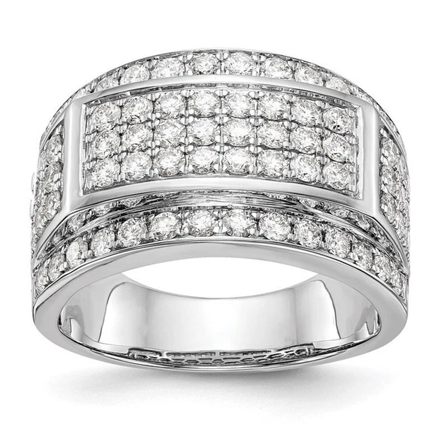 Solid 14K White Gold Pave Set 2.10 Carat Genuine Diamond Men's Wedding Band Ring