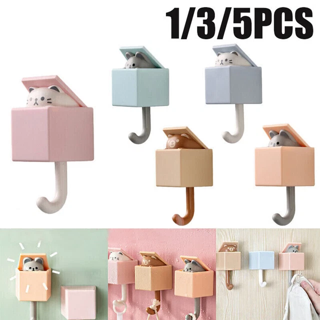 Cute Cat Hook Seamless Washroom Bedroom Door Hanger Key Umbrella Towel Cap Hook