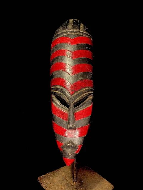 African Tribal Face Mask Wood Hand Carved Vintage Wall Hanging Hakan MASK-4752