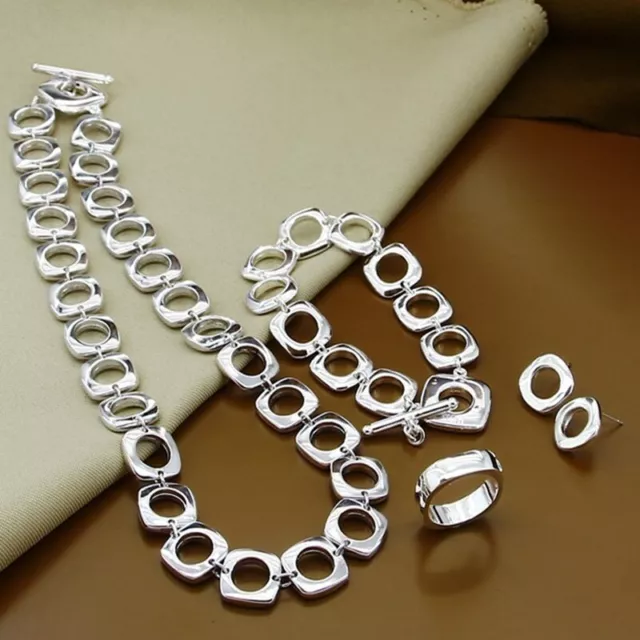 925 Sterling Silver Square Rings Necklace Bracelet Earrings Women Jewelry Sets