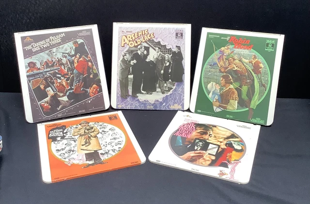 CED Videodisc Films Arsenic and Old Lace, Robin Hood, Pelham 123, Pink Panther