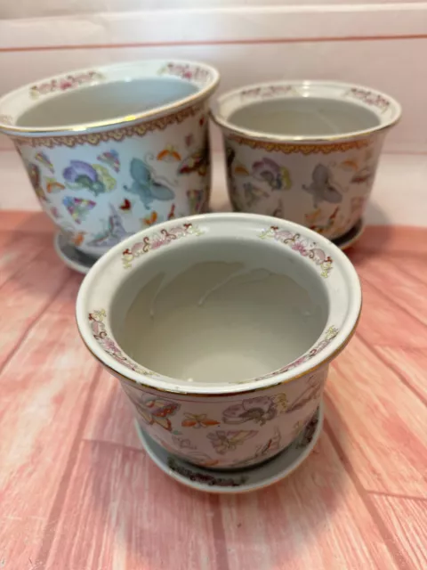 NEW Set of 3 sizes Yi Lin Arts Planter Chinese Fish Bowls Porcelain Pots Trays