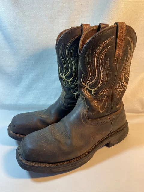 ARIAT MENS MESTENO Brown Green Leather Square Toe Boots Wide Size 9 EE 10006841 65.00 PicClick
