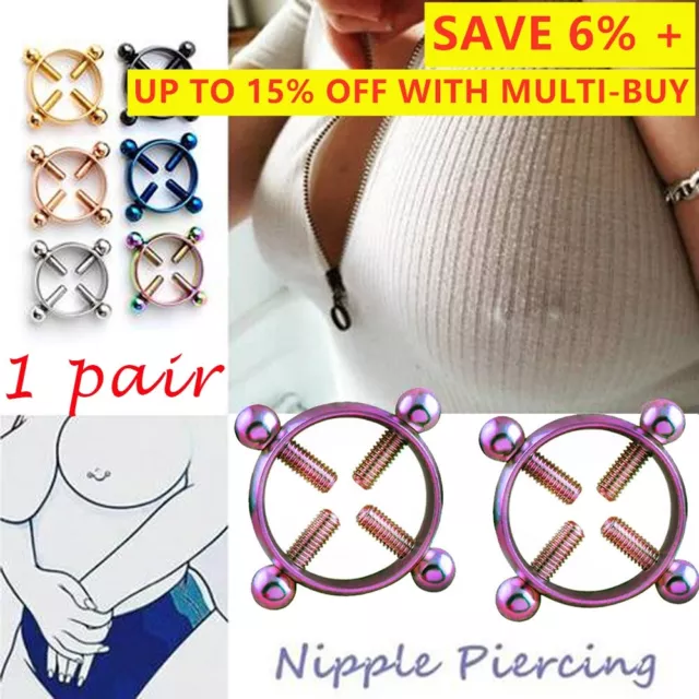 Adjustable Screw Nipple Ring Shield Non-Piercing Fake clamp Body Jewelry UK