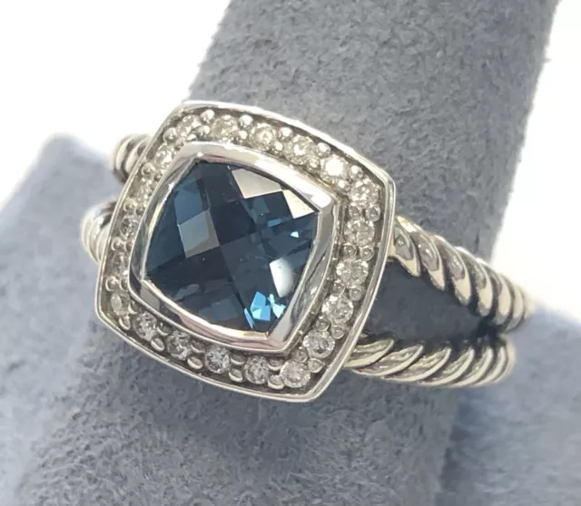 David Yurman Sterling Silver 7mm Albion Petite Ring Topaz & Diamonds