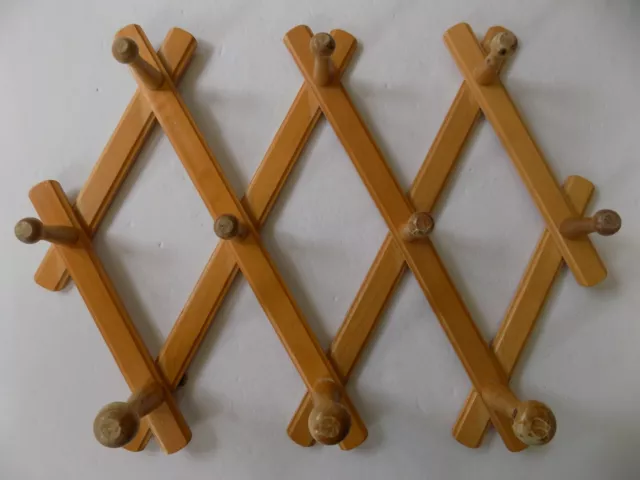 Accordion Expanding Wooden Wall Hanging Hook Peg Coat Hat Folding Organizer Vtg