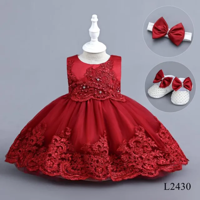 Baby Mädchen 3-teilig besonderer Anlass, Weihnachtsparty Kleid Set rot 🙂