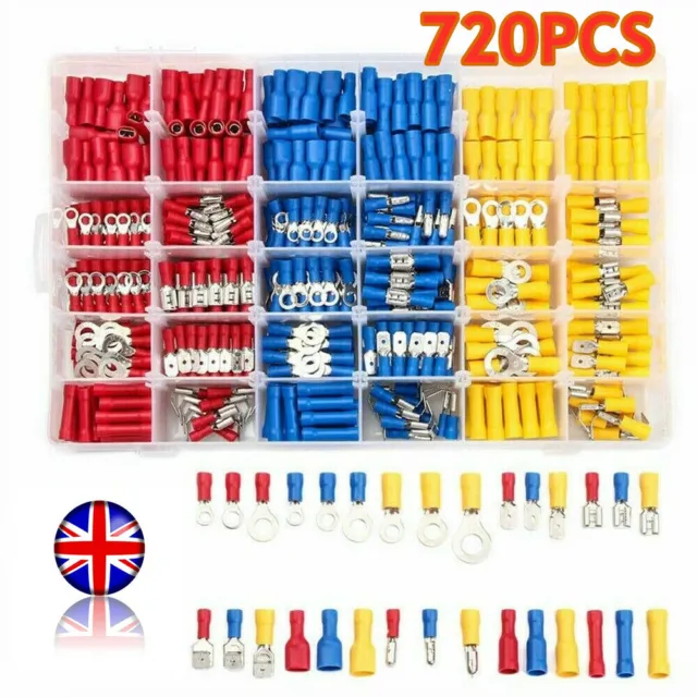720Pcs Assorted Insulated Electrical Wire Terminals Crimp Connectors Spade Set