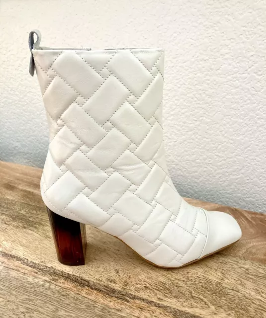 White Leather Dressy High Heeled Ankle Boots Women’s Sz US 7.5 EU 38.5 Spain