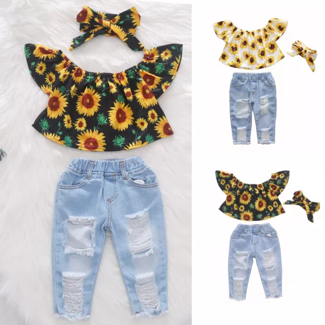 Pantaloni in denim per bambine neonate abiti top floreali jeans fascia abiti