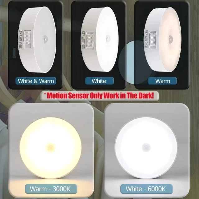 LED MOTION SENSOR Light Rechargeable PIR USB Portable Cabinet Stair ...