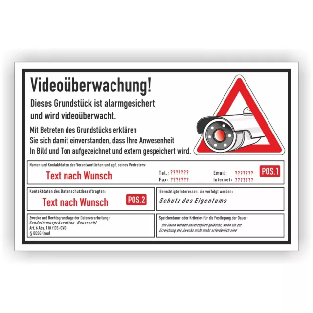 Videoüberwachung Datenschutz dsgvo Schild Wunsch-Text videoüberwacht BDSG Vi136