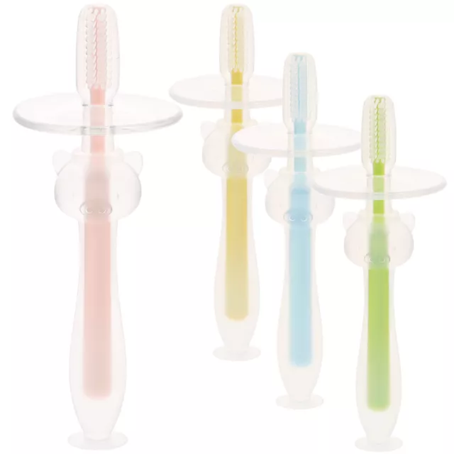 4pcs Silicone Baby Toothbrush with Suction Base for Infant Toddler-CY