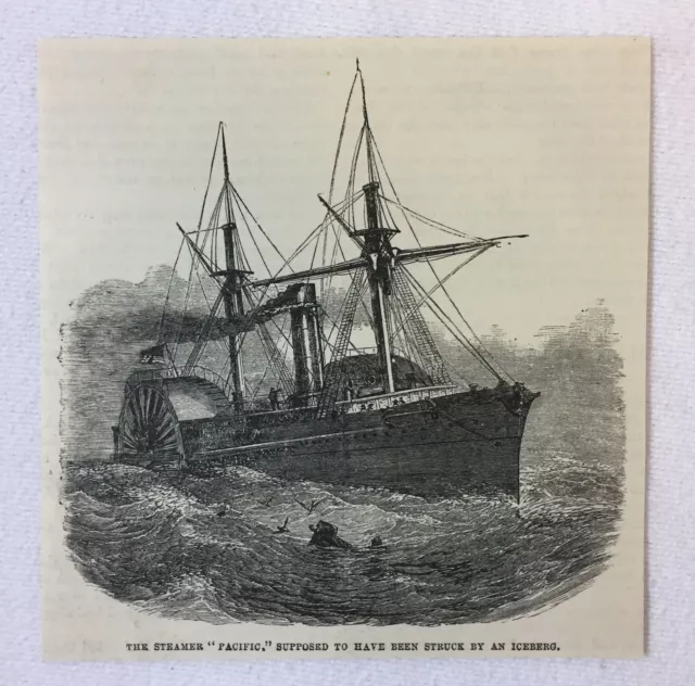 1880 magazine engraving~ 'STEAMER PACIFIC' Supposed To Have Struck Iceberg