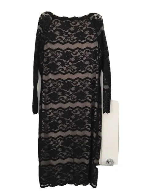 Ladies M & S Collection black lace Effect evening dress with Beige Liningsize 16