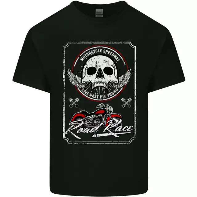 Motorcycle Road Race Biker Motorbike Skull Kids T-Shirt Childrens