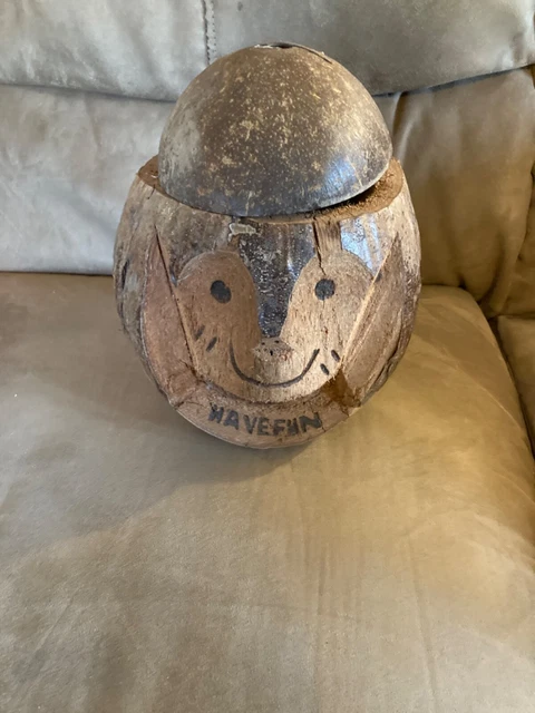 Carved Coconut Monkey Head Cup Holder Have Fun for Tropical Drinks Tiki Bar