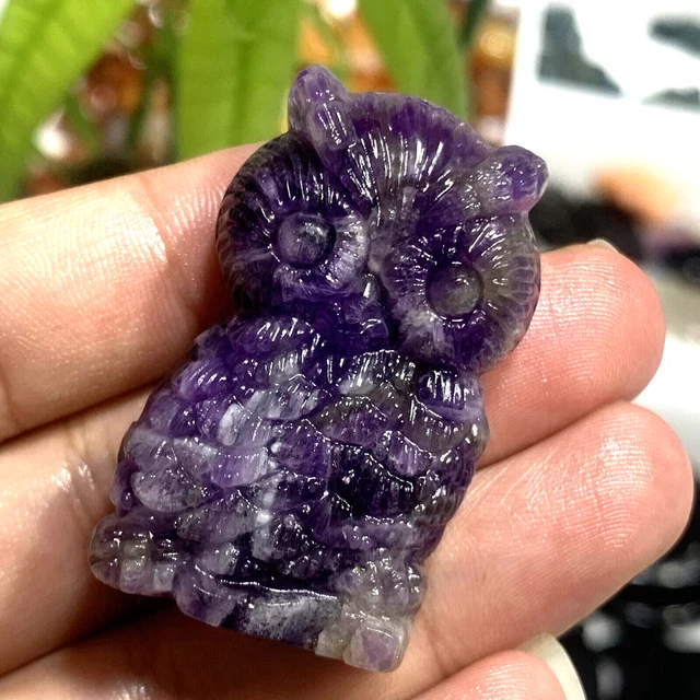 Natural Hand Carved  Dreamy Amethyst Owl Quartz Skull crystal Reiki Healing 1PC