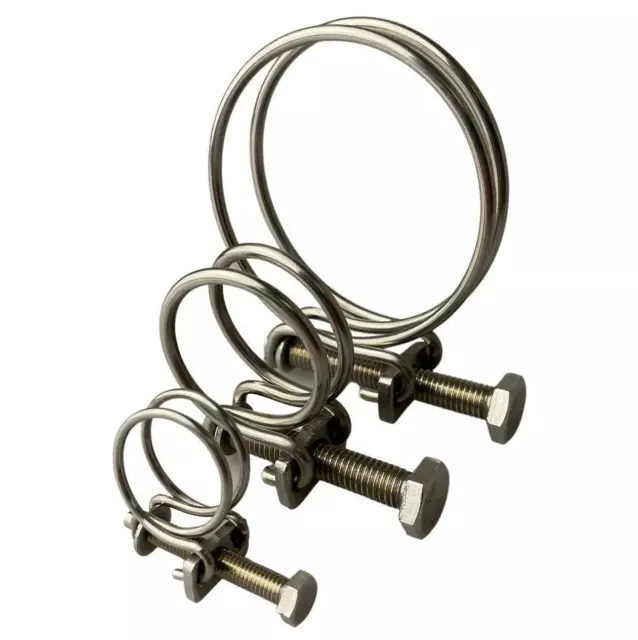 Double Wire Hose Clips - Stainless Steel, Pond Pipe Koi Fish Fitting Pump