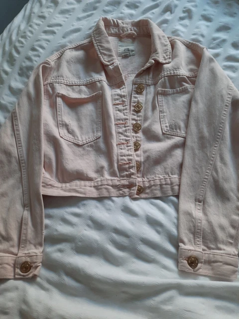 GIRLS RIVER ISLAND DENIM JACKET light pink Age 11 to 12 years distressed