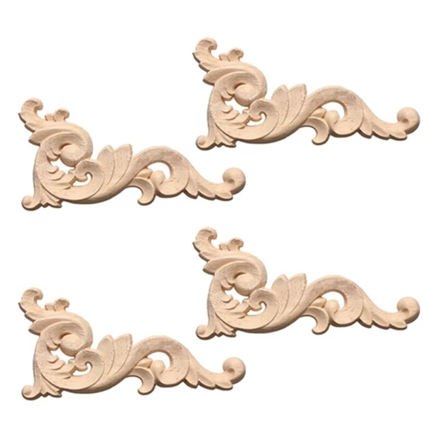 4X Wood  Decal Corner Onlay Applique Door Wall Decor 12 x 6cm Unpainted A2M5