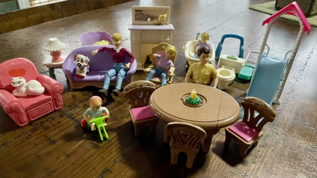 Vintage Fisher-Price Loving Family Dollhouse Furniture Figures Pets Lot