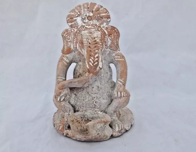 Old Vintage Hand Carved River Clay Lord Ganesha With Oil Lamp Figure/Statue  F15