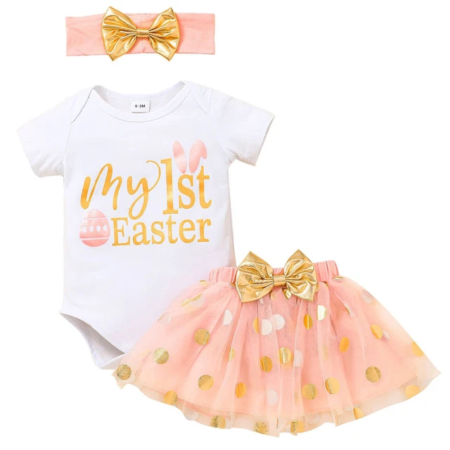 Baby Girls 1st First Birthday Outfits Romper Tutu Skirt Headband Cake Party Set
