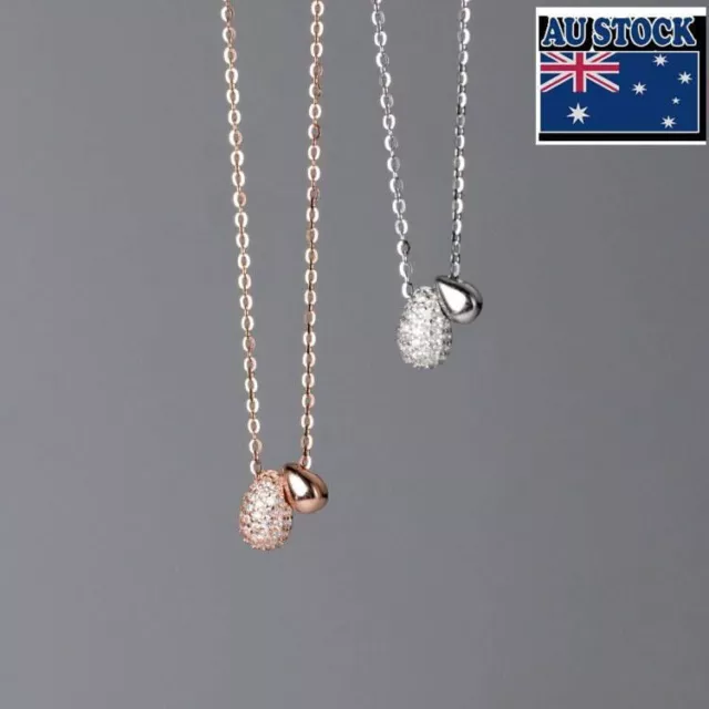Woman Real s925 Sterling Silver Starry CZ Cute Water-drop Charm Chain Necklace