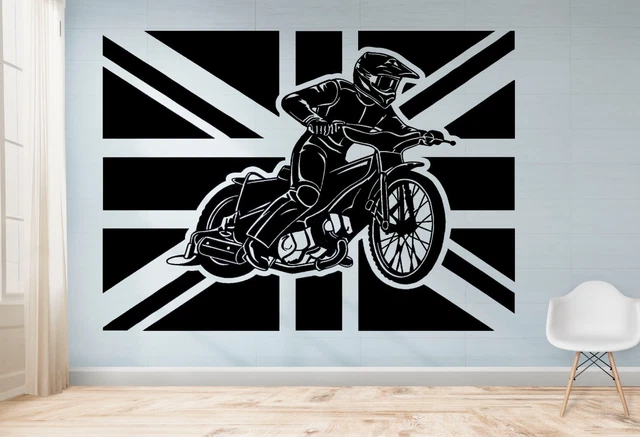 SPEEDWAY RIDER BRITISH Union Jack Vinyl Sticker Car Van Wall Decal Room ...