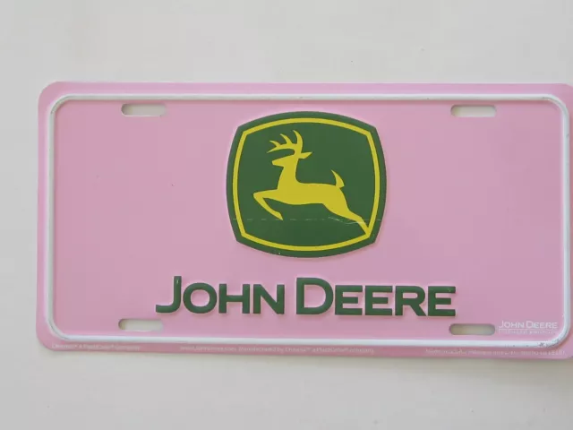 Pink and green John Deere aluminum auto truck license plate