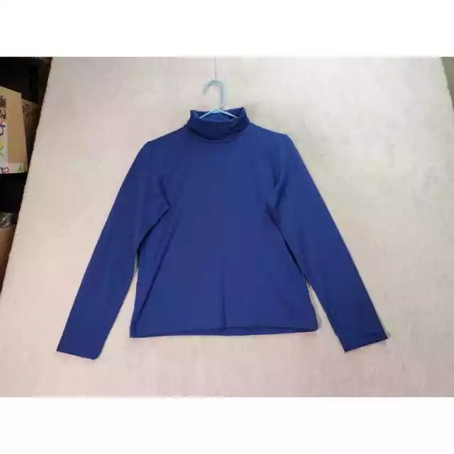 Liz Claiborne Shirt Top Womens Medium Blue Sport Nylon Long Sleeve Turtleneck